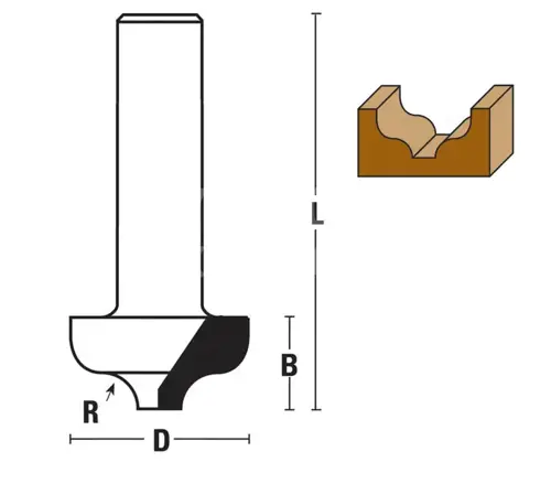 Fréza pre tvarovú drážku; D12,7; B10,0; L51,0; R2,0; stopka 8