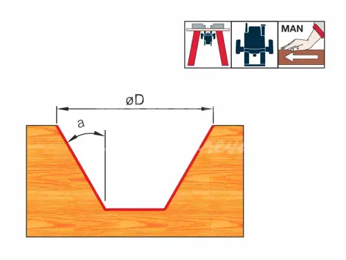 Drážkovacia fréza uhlová; D24,0; B12,0; L44,0; <30°; stopka 8
