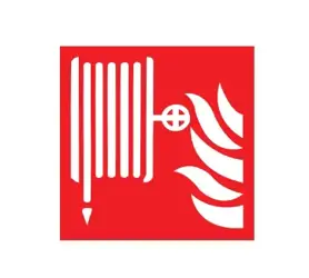 Požiarny hydrant s hadicou s text- samolepka
