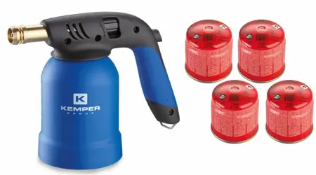 Opaľovací horák Kemper piezo + 4x plynová kartuša 360 ml (190 g)