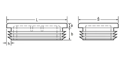 Obdĺžniková zátka do profilov; L50; Š20; a5,0; b11,5; h1,0-3,0; čierna