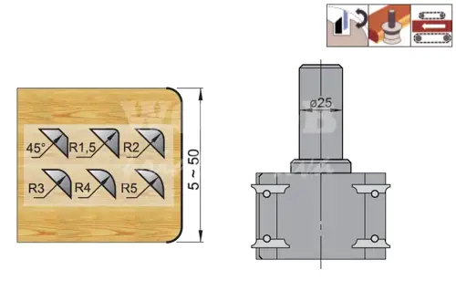 Fréza obvodová zrážacia D80; B50; L110; Z2+4; stopka25