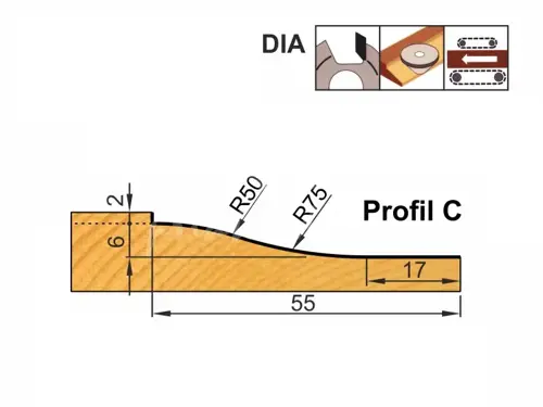 Výplňová fréza na MDF dvierka; D170; B24,5; d30; Z2; profil C