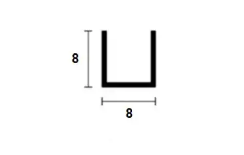 Kanálikový U profil Al;  8x 8x1; 2m