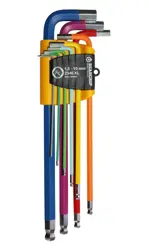 Sada farebných imbus kľúčov s poistnou guličkou; dlhé (1,5-10 mm)