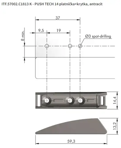 K-PUSH TECH montážna platnička+krytka 37mm ŠEDÁ, dlhý K-PUSH