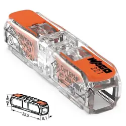 Svorka krabicová WAGO 2x0,2-4,0 mm2; 2-pólová; páčková; priehľadná