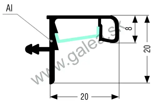 S068/LED - 2 bm - úchytový profil LED pre horné skrinky s výklopom nerezový
