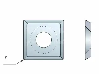 Štvorcová žiletka pre špirálové hobľovacie hlavy s rohovým rádius HW; 14x14x2/30°; masív