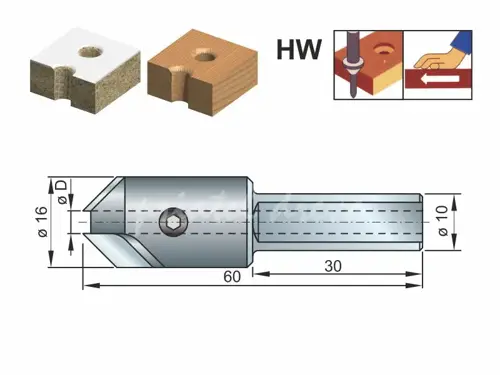 Záhlbník 45° SOLID; D 6,0; stopka 10x30; ľavý
