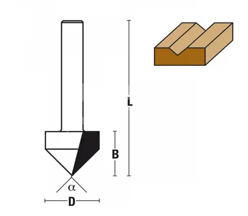 Drážkovacia fréza uhlová; D12,7; B13,0; L45,0; <90°; stopka 8