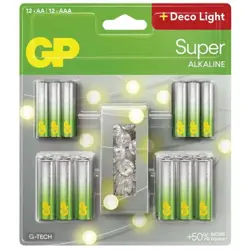 GP alkalická batéria SUPER AA 12 + AAA 12 + LED reťaz BL