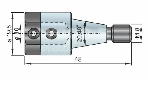 Redukcia D3=10; D2=19,5; M8/20°48´; L=48; ľavá; pre kolíkovačky a CNC stroje
