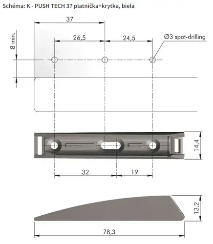 K-PUSH TECH montážna platnička+krytka 37mm BIELA, dlhý K-PUSH