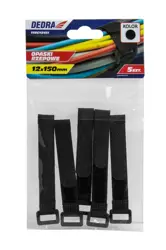 Sťahovacie pásky na suchý zips 16x310mm, čierne 5 ks