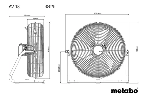Akumulátorový ventilátor Metabo AV 18; bez aku