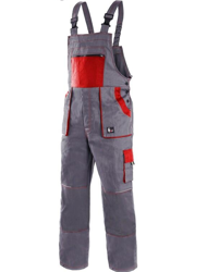 Monterkové nohavice na traky Luxy Robin; veľ. 64; sivo-červené